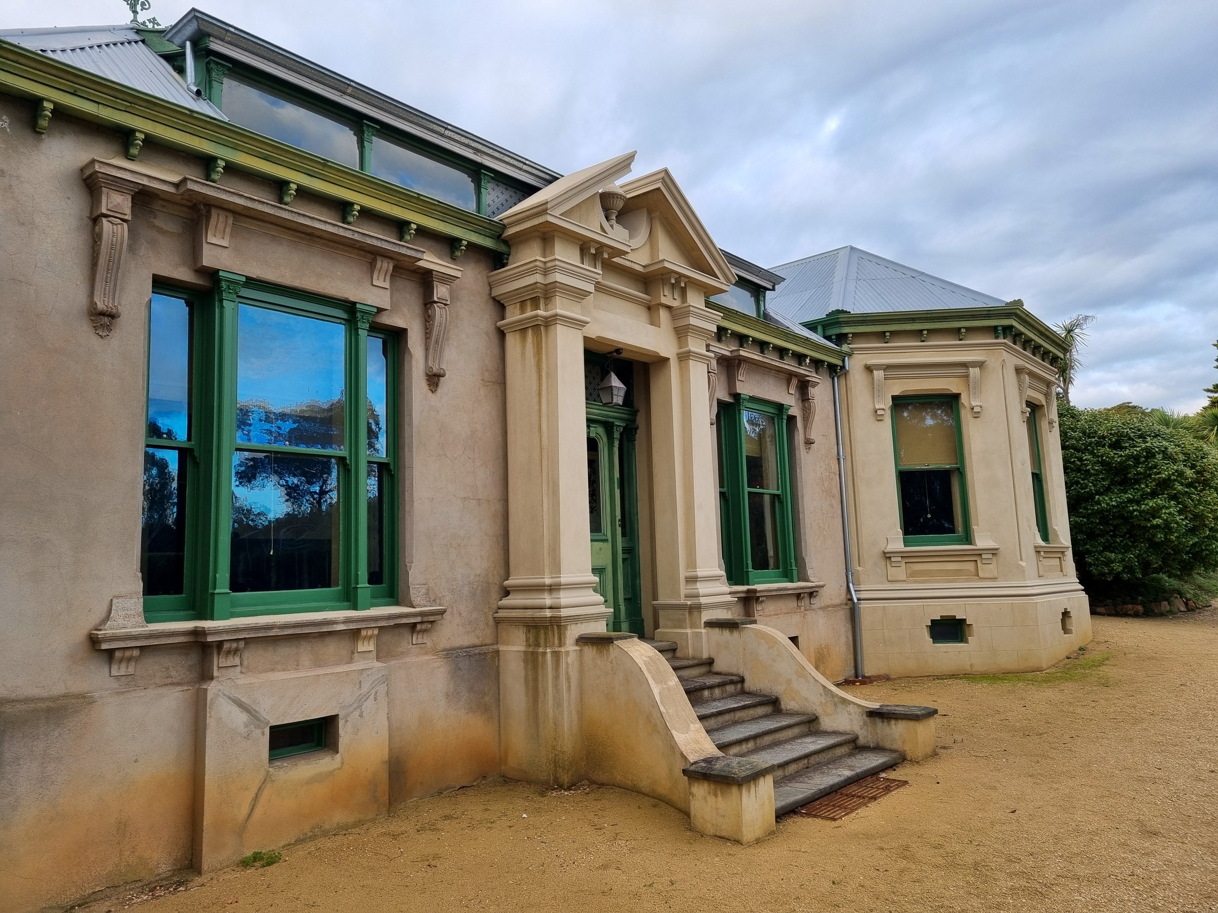 Restored sash windows and louvred shutters, Buda House, Castlemaine