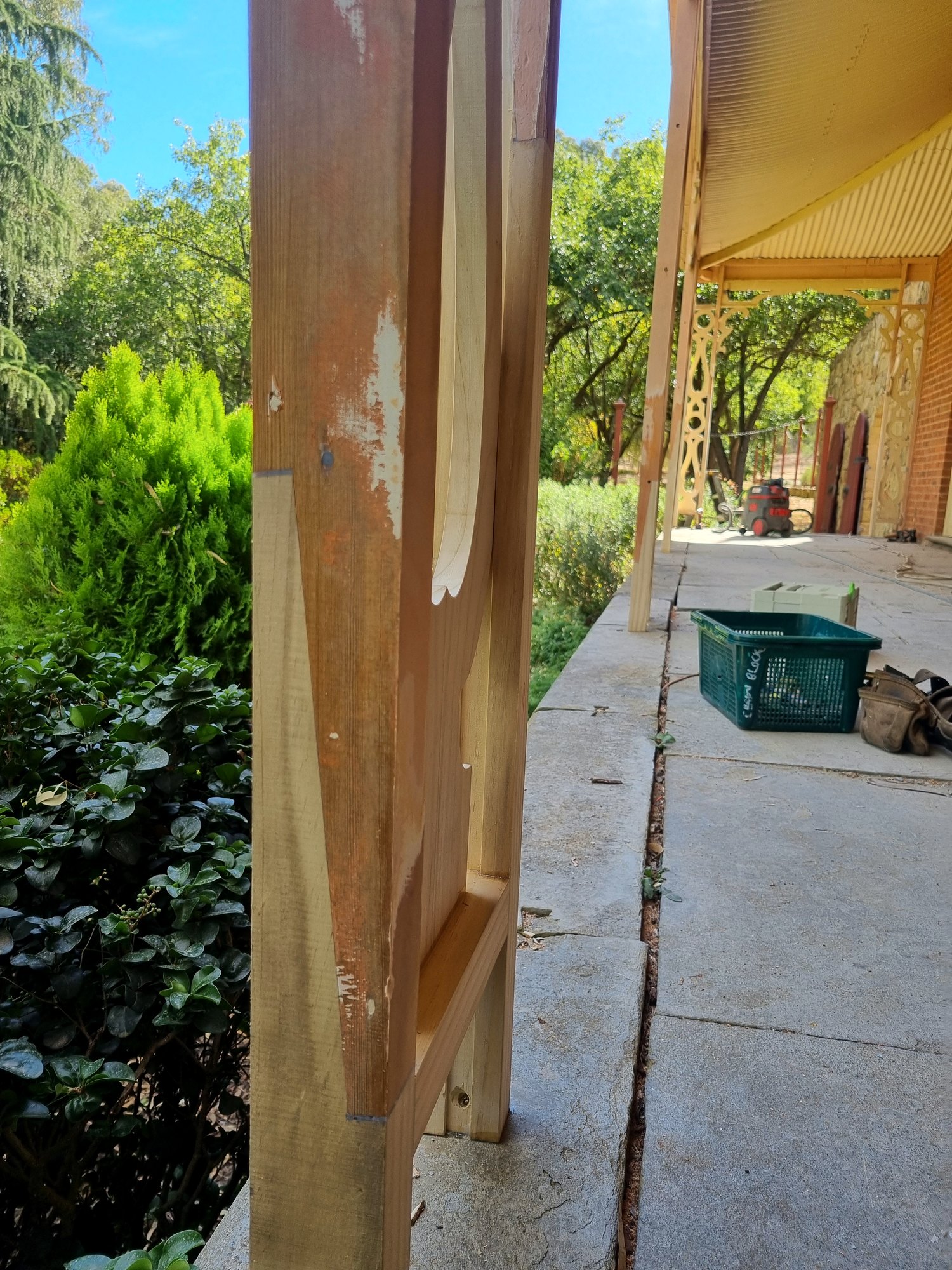 Restored verandah timber, Forest Hall