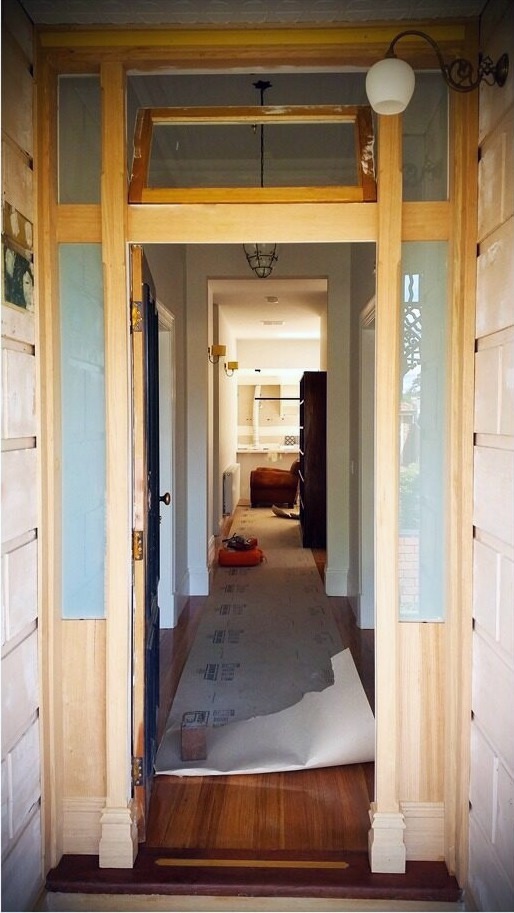 Victorian front entrance remade, original sill and fanlight salvaged