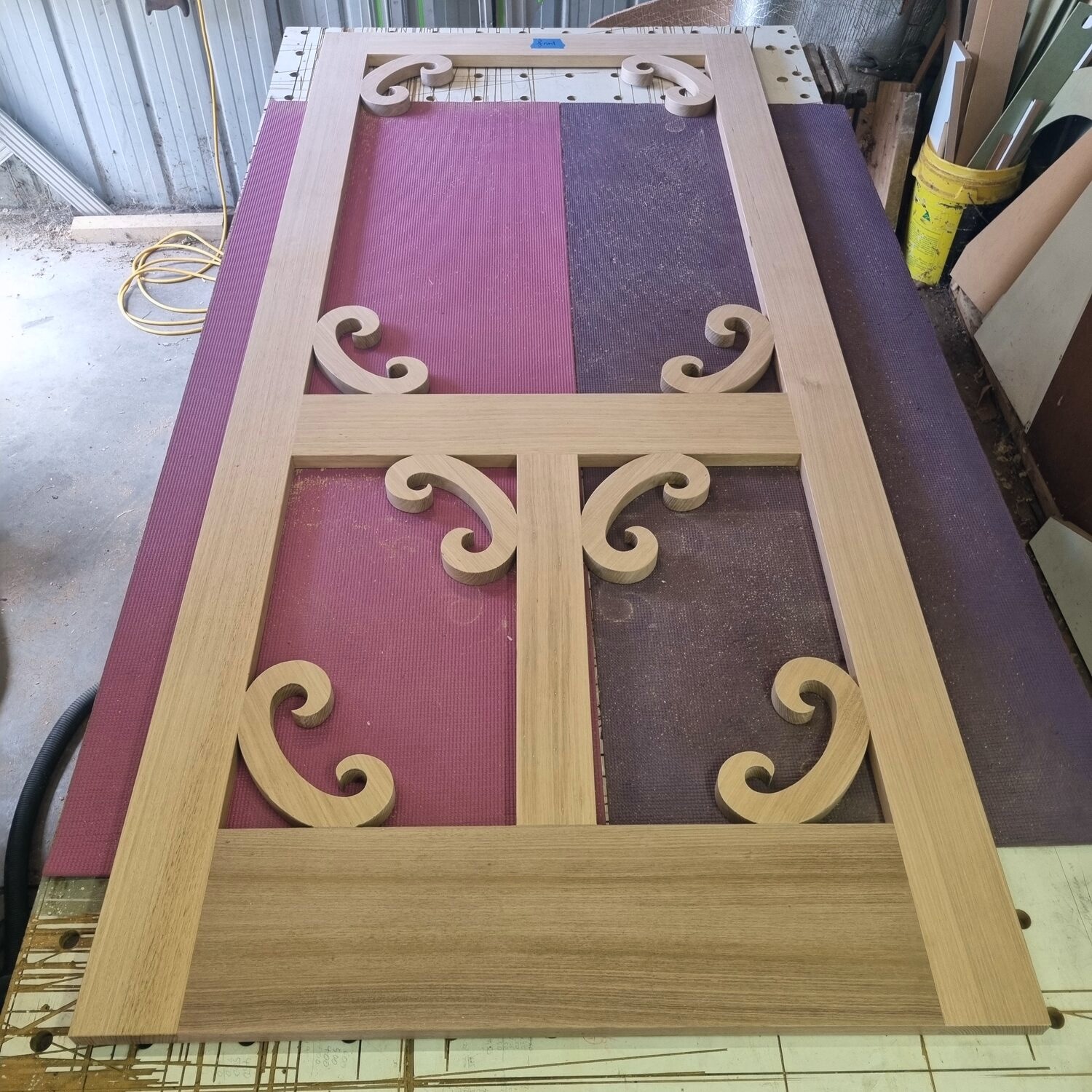 Decorative timber screen door made in the workshop