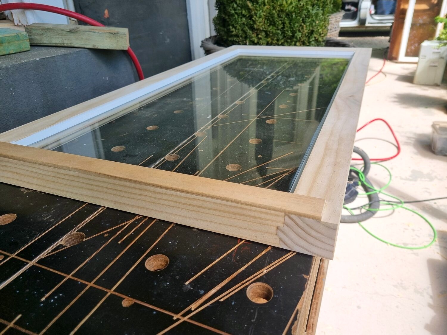 New timber window frame on the workshop bench