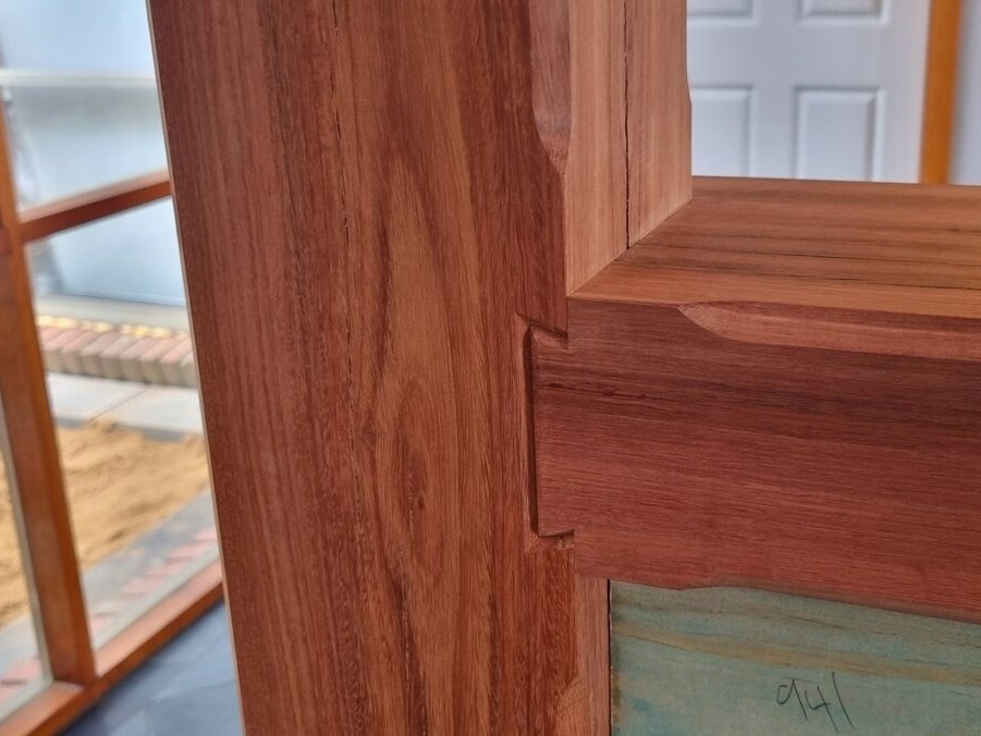 Dovetailed timber benchtop joint, close detail